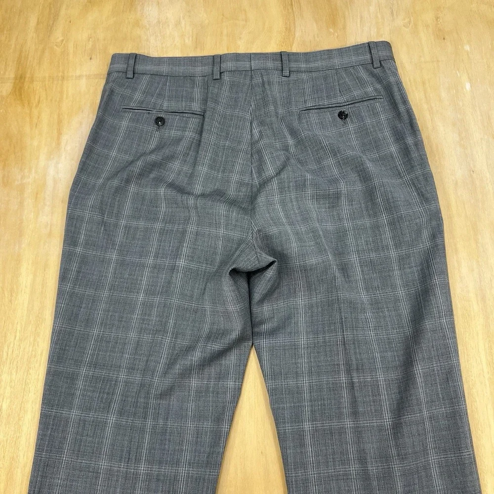 Tommy Hilfiger Suit Mens 42L Long Wool Blend Stretch Pants 36x31 Gray Plaid
